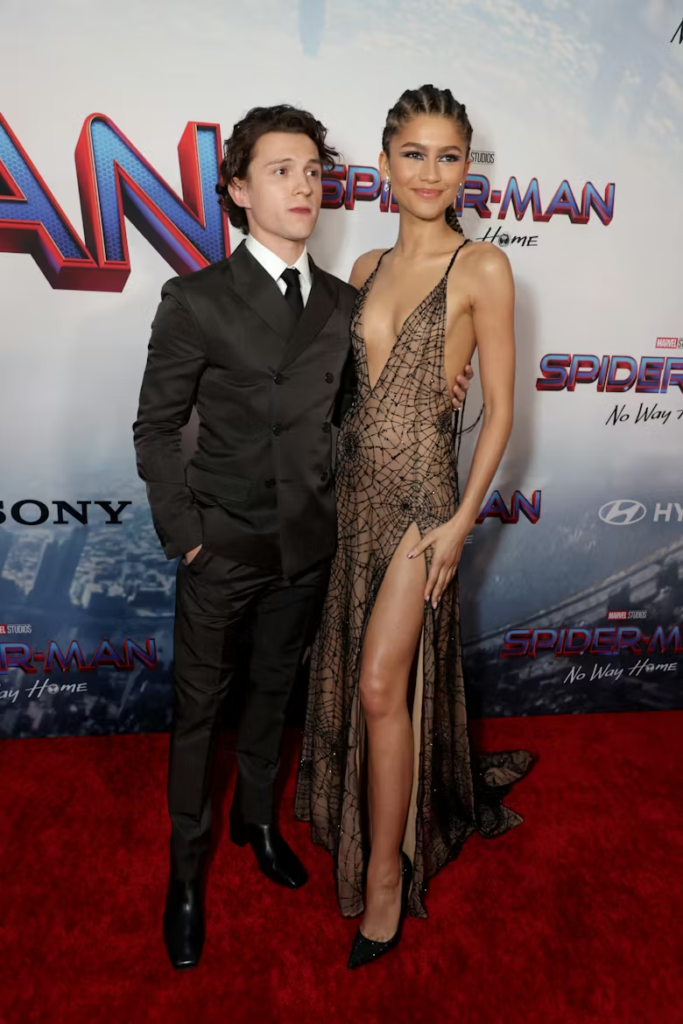 Zendaya and Tom Holland attending the premiere of their film Spider-Man: No Way Home