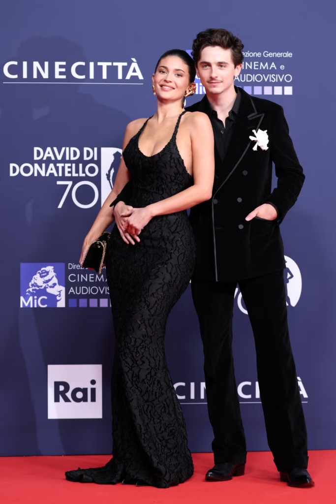 Kylie Jenner and Timothee Chalamet on a red carpet at an event