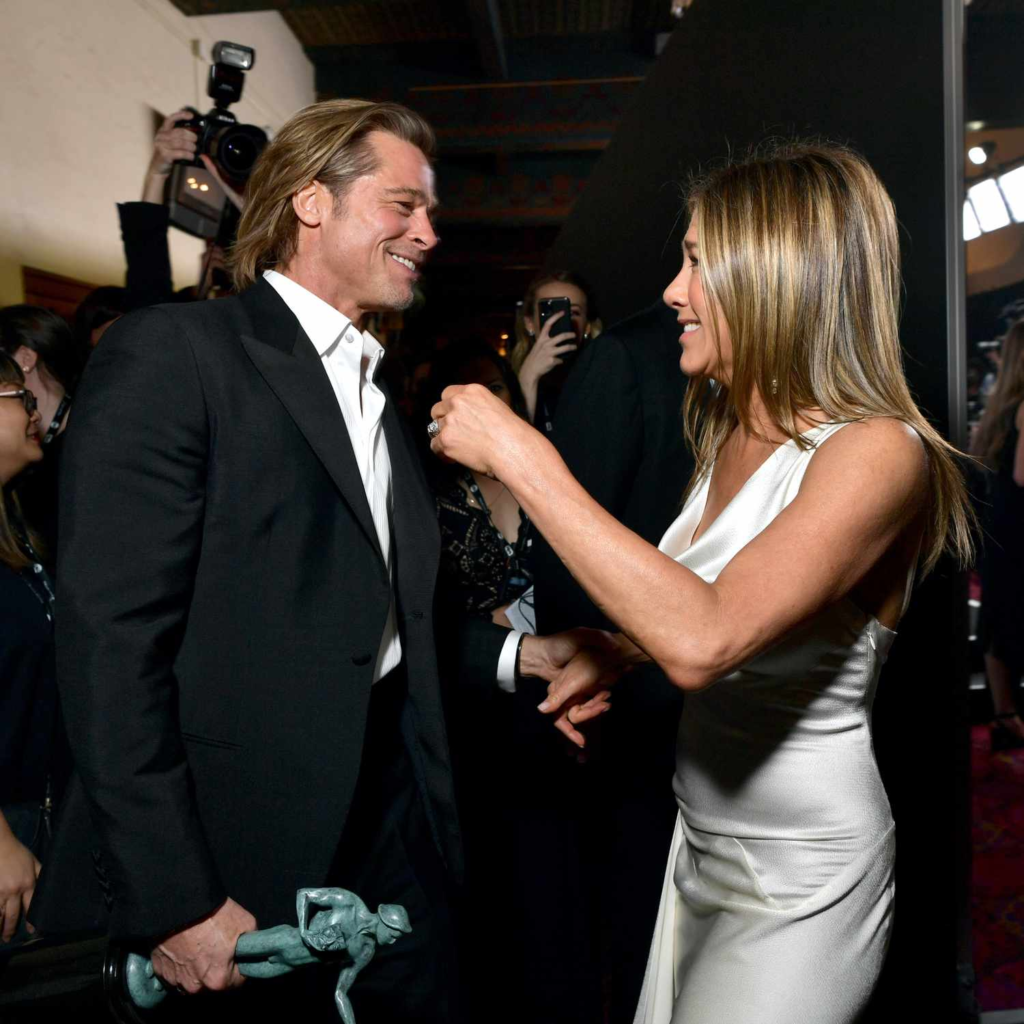 Brad Pitt and Jennifer Aniston talking