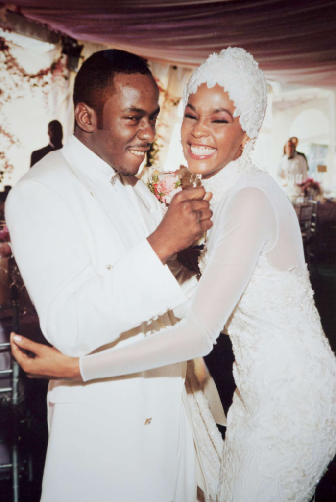 Whitney Houston and Bobby Brown on their wedding day