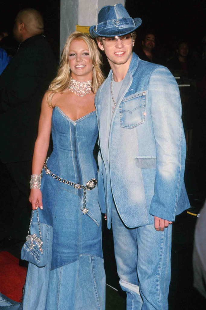 Britney Spears and Justin Timberlake wearing matching denim outfit